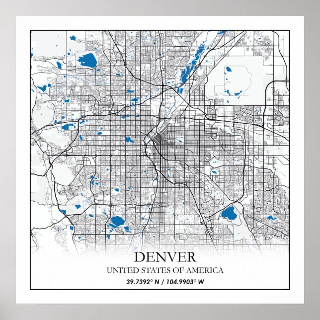 Denver CO Colorado USA Travel City Map Poster (Front)