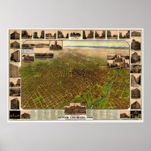 Denver, CO Panoramic Map - 1908 Poster