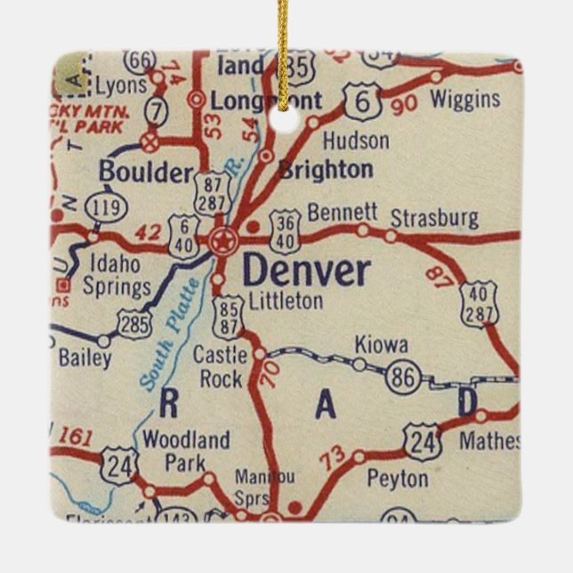 Denver CO Vintage Map Ceramic Ornament (Back)