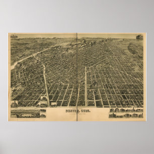 Denver Colorado 1889 Antique Panoramic Map Poster