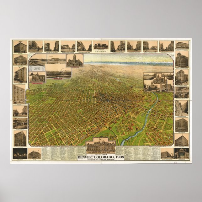 Denver Colorado 1908 Panoramic Map Poster (Front)