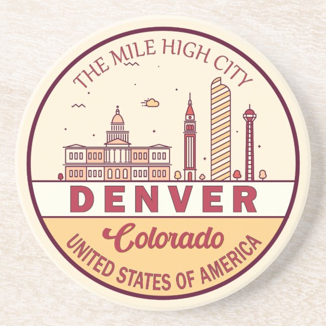 Denver Colorado City Skyline Emblem Coaster (Front)
