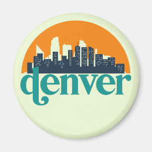 Denver Colorado City Skyline Retro Cityscape Art Magnet