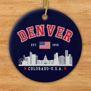 Denver Colorado Cityscape Design Ceramic Ornament