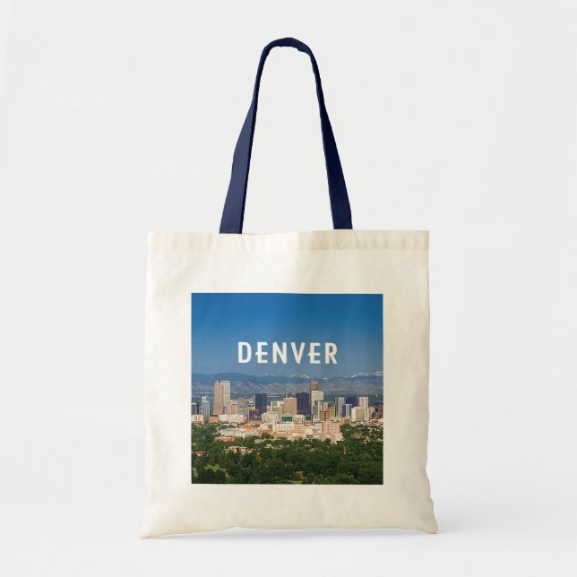 Denver Colorado downtown skyline and mountains Tote Bag (Front)
