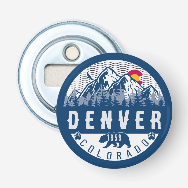 Denver Colorado Flag Camping Hiking Souvenirs 80s Bottle Opener (Front)