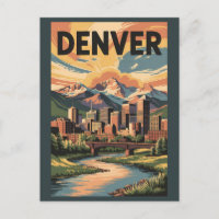 Denver Colorado Illustration Sunset Travel Art