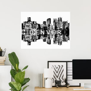 Denver, Colorado in black and white Poster