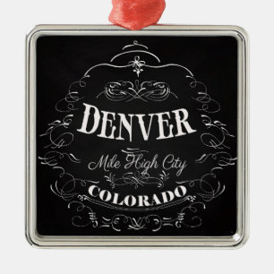Denver, Colorado - Mile High City Metal Tree Decoration