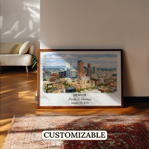 Denver Colorado Poster, Watercolor, Custom Poster