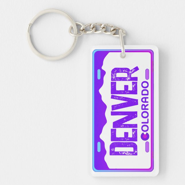 Denver Colorado purple license plate keychain (Front)