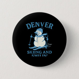 Denver colorado skiing and smilin snowman 6 cm round badge