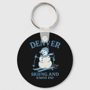Denver Colorado Skiing And Smilin Snowman Key Ring