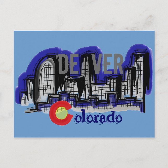 Denver Colorado skyline postcard (Front)