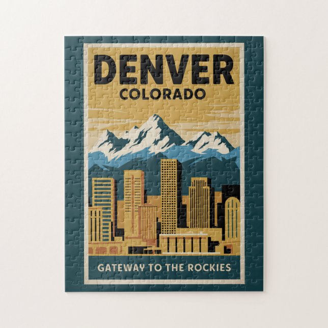 Denver Colorado Skyline Travel Art Vintage Jigsaw Puzzle (Vertical)