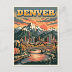 Denver Colorado Skyline Vintage Travel Postcard