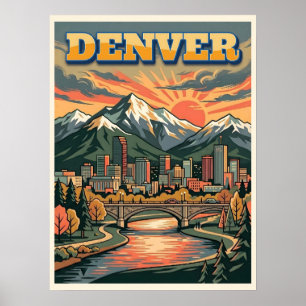 Denver Colorado Skyline Vintage Travel Poster