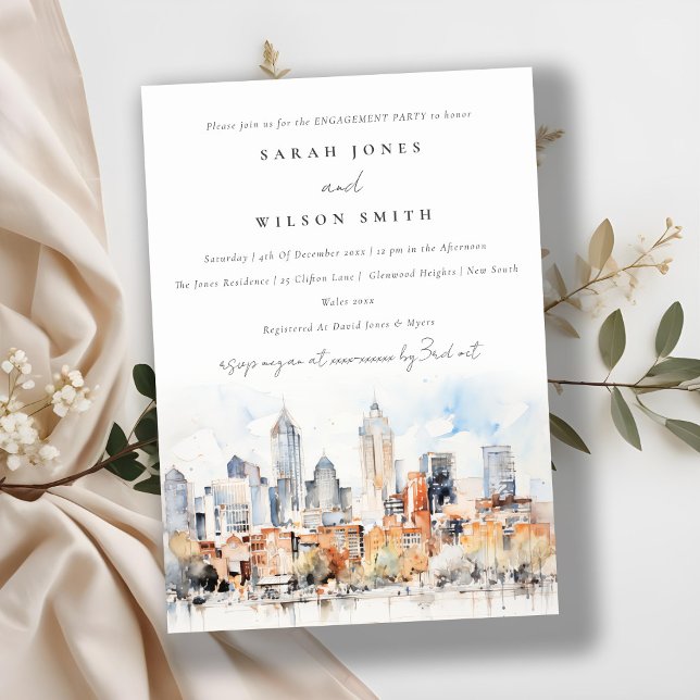 Denver Colorado Skyline Watercolor Engagement  Invitation (Creator Uploaded)