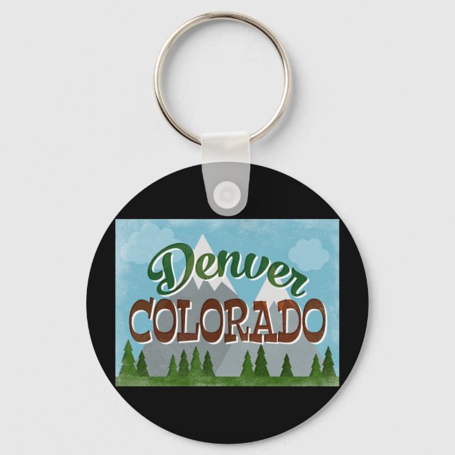 Denver Colorado Snowy Mountains Key Ring (Front)