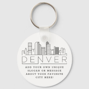 Denver, Colorado Stylized Skyline   Custom Slogan Key Ring
