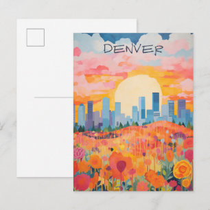 Denver Colorado Travel City Painting Aesthetic Postcard
