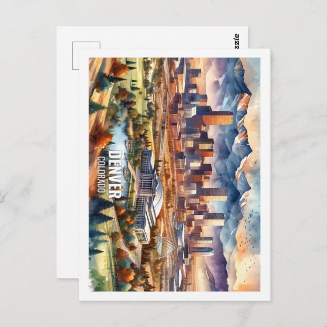 Denver Colorado USA Famous Place watercolor Postcard (Front/Back)