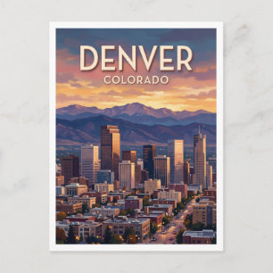 Denver downtown skyline at dusk Colorado Postcard
