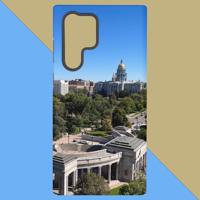 Denver Downtown Skyline Civic Center Park Photo Samsung Galaxy S22 Ultra Case (A phone case featuring a photo of downtown Denver with the Capitol Dome)