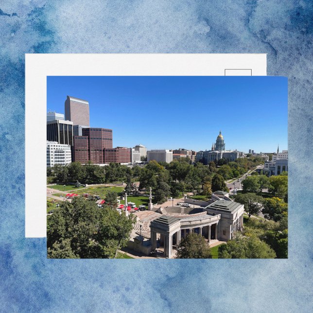 Denver Downtown Skyline View Capitol Building Postcard (A postcard featuring a downtown view of the Denver skyline with the Colorado Capitol building!)