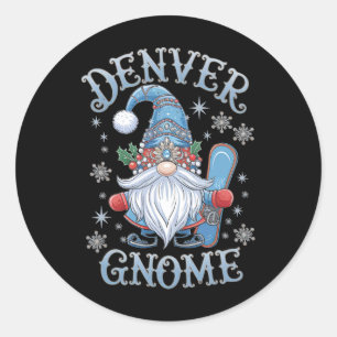 Denver Gnome Christmas Cheer Snowboarding Fun Classic Round Sticker