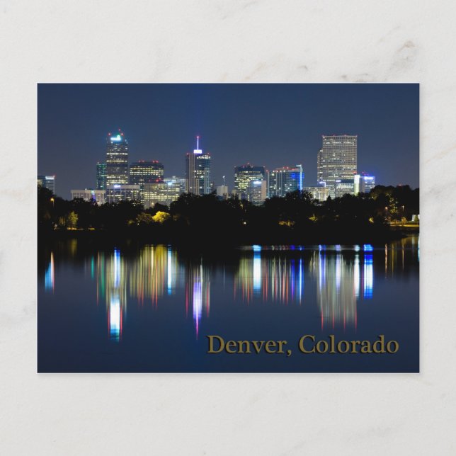 Denver Night Skyline Reflection Postcard (Front)