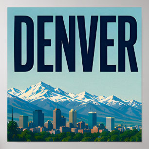 Denver Skyline and Rocky Mountains Poster