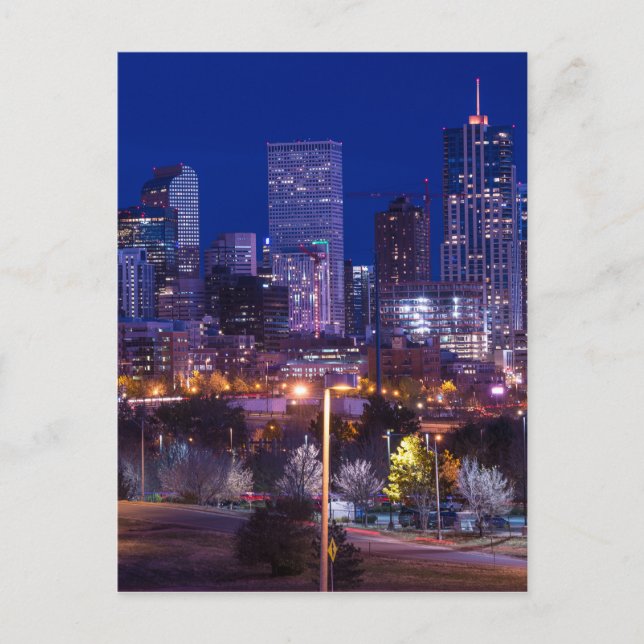 Denver Skyline At Night - Colorado Postcard (Front)