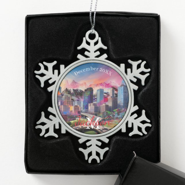 Denver Skyline Snowflake Pewter Christmas ornament (Box)