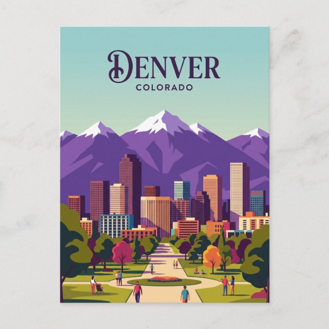 Denver Skyline USA Postcard (Front)