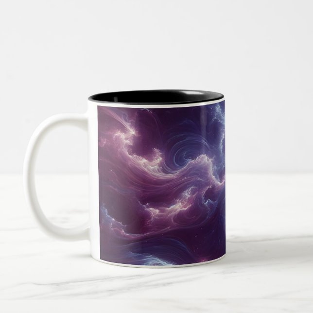 Depict a Nebulous and Ethereal Pattern Digital Art Two-Tone Coffee Mug (Left)