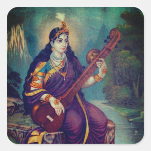 Depiction of Sarasvati Square Sticker