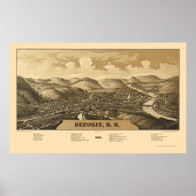 Deposit, NY Panoramic Map - 1887 Poster (Front)