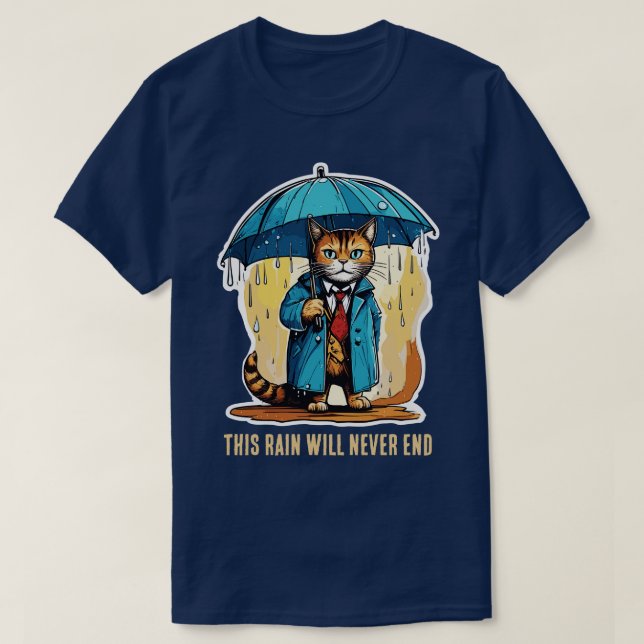 depressed cat in the rain T-Shirt (Design Front)
