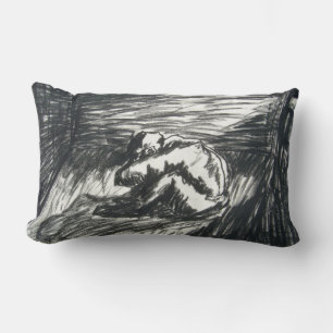 Depression Alone in a Dark Room charcoal drawing Lumbar Cushion