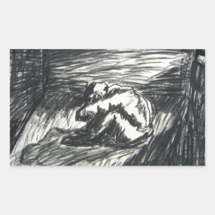 Depression Alone in a Dark Room charcoal drawing Rectangular Sticker