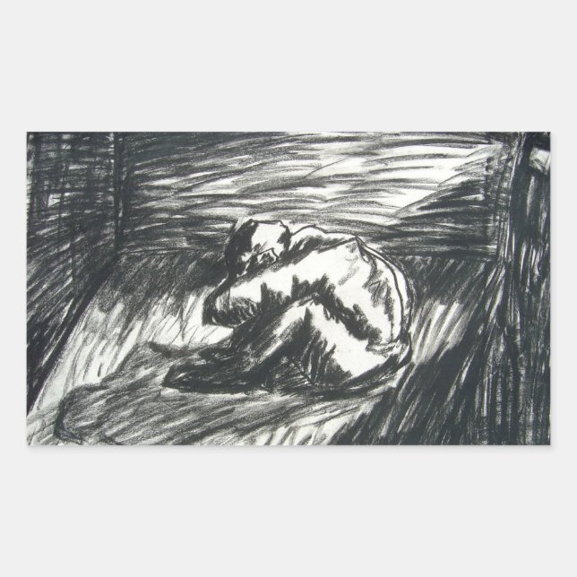 Depression Alone in a Dark Room charcoal drawing Rectangular Sticker (Front)