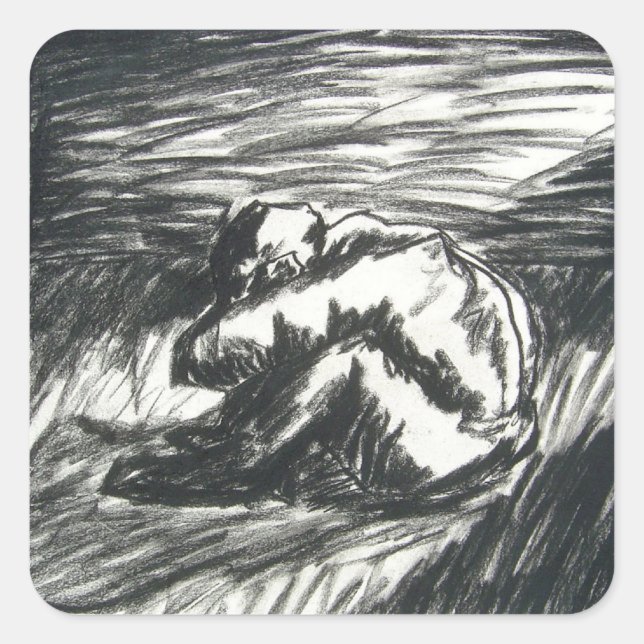 Depression Alone in a Dark Room charcoal drawing Square Sticker (Front)