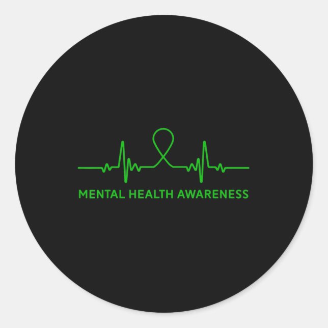 Depression Anxiety Mental Health Awareness Green R Classic Round Sticker (Front)