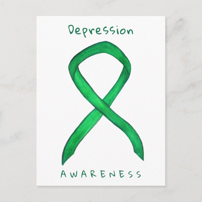 Depression Awareness Green Ribbon Custom Postcards (Front)
