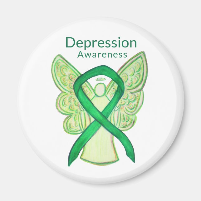 Depression Awareness Ribbon Art Angel Magnets (Front)