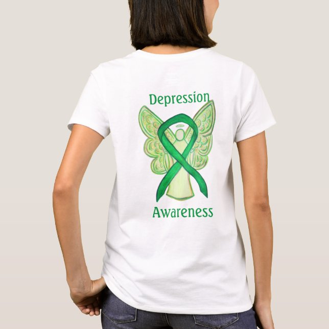 Depression Awareness Ribbon Green Angel Custom Tee (Back)
