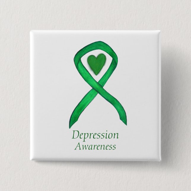Depression Awareness Ribbon Heart Button Pin (Front)