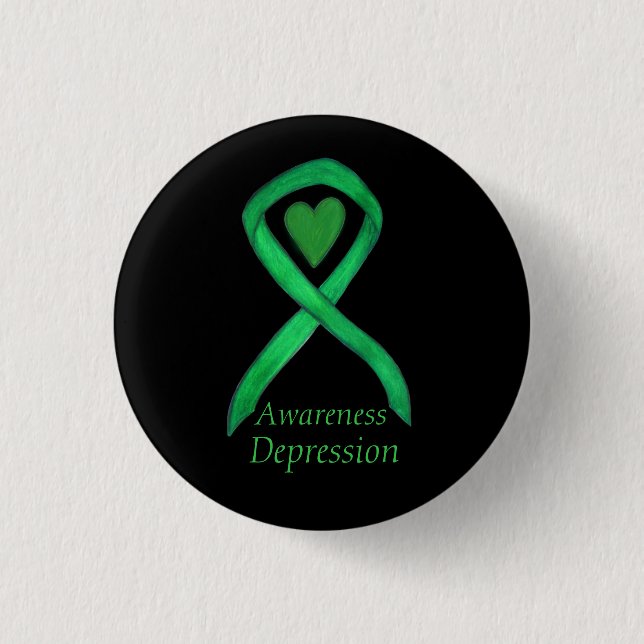 Depression Awareness Ribbon Heart Pin Button (Front)
