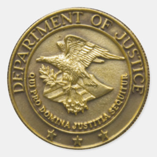 DEPT OF JUSTICE GOLD BADGE CLASSIC ROUND STICKER